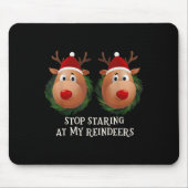 Stop Staring At My Reindeers Ugly Gag Xmas Sweater Muismat (Voorkant)