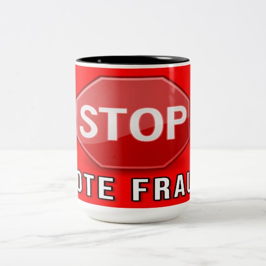 Stop stemfraude tweekleurige koffiemok (Center)