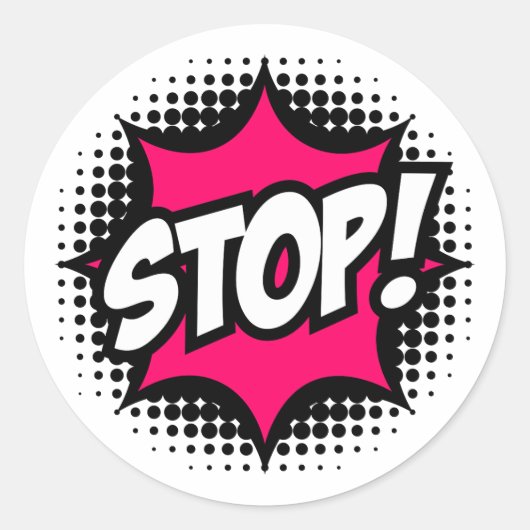 STOP! Stripboekstijl Ronde Sticker (Voorkant)