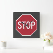 Stop-teken-vierkant wandklok (Huis)