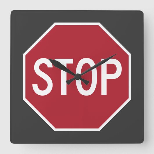 Stop-teken-vierkant wandklok (Voorkant)