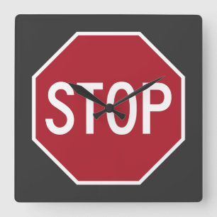 Stop-teken-vierkant wandklok