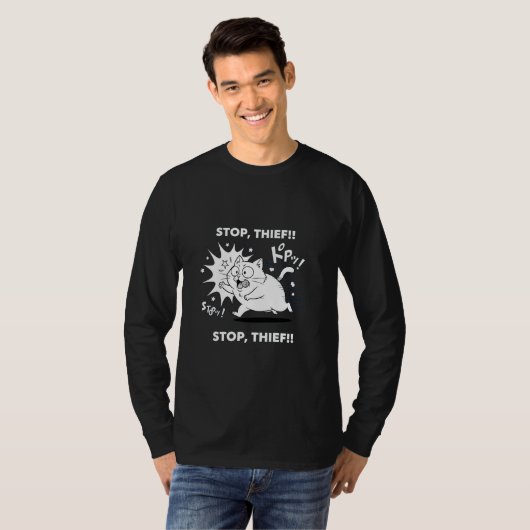 Stop Thief! Cat Chase Comic Action T-shirt (Voorkant volledig)