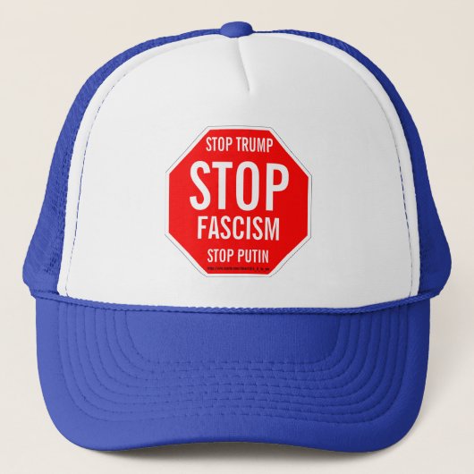 STOP TRUMP, STOP POETIN, STOP HET FASCISME TRUCKER PET (Voorkant)