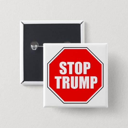 "STOP TRUMP" VIERKANTE BUTTON 5,1 CM (Voorkant /achterkant)