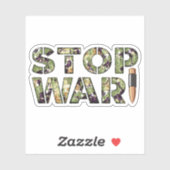 Stop War Message in Camouflage Tekst met Kogel Sticker (Vel)