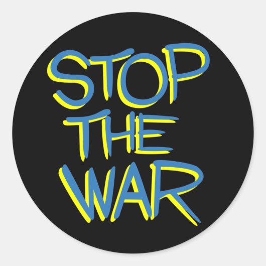 stop war peace symbol ukraine flag text message ronde sticker (Voorkant)
