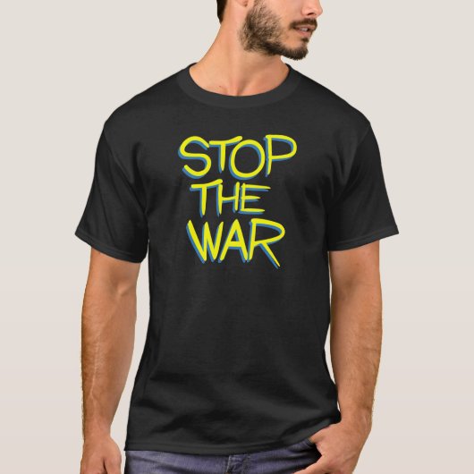 stop war peace symbol ukraine flag text message t-shirt (Voorkant)