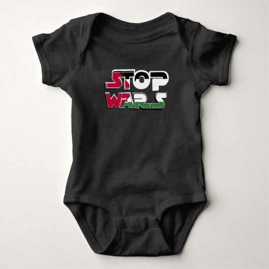 Stop Wars Palestina Vlagtekst Typografie ontwerp Romper (Voorkant)