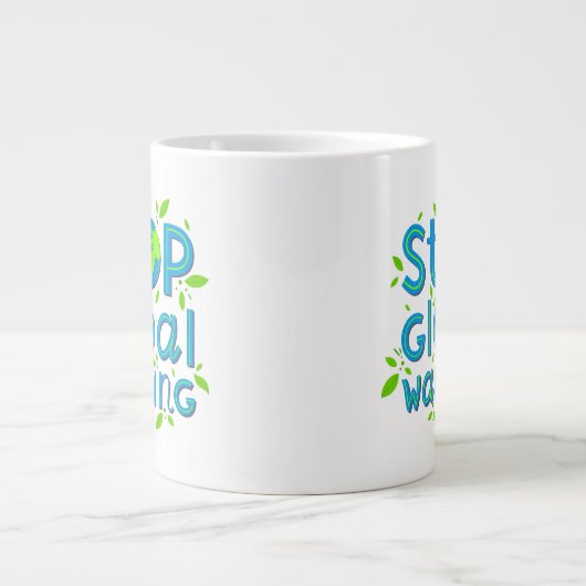 Stop wereldwijde opwarming grote koffiekop (Voorkant)