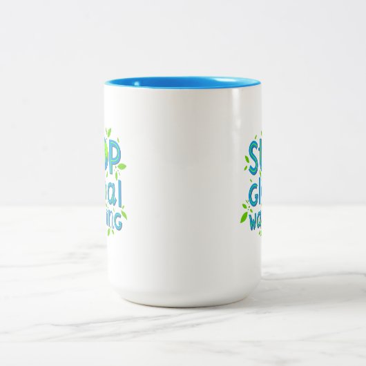 Stop wereldwijde opwarming tweekleurige koffiemok (Center)