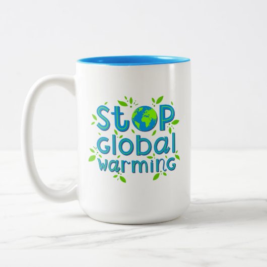Stop wereldwijde opwarming tweekleurige koffiemok (Links)