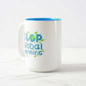 Stop wereldwijde opwarming tweekleurige koffiemok (Voorkant links)