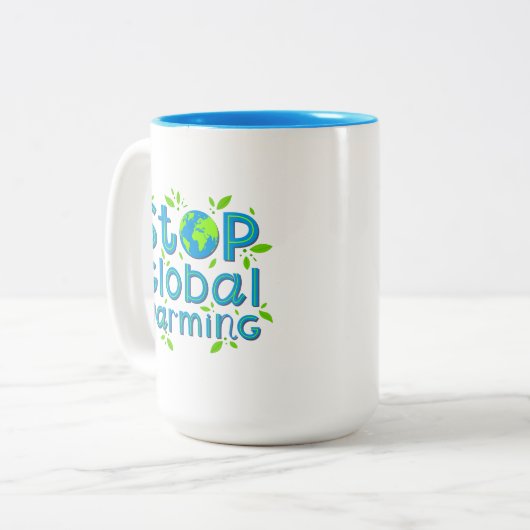 Stop wereldwijde opwarming tweekleurige koffiemok (Voorkant links)