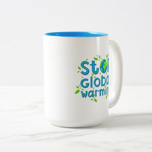 Stop wereldwijde opwarming tweekleurige koffiemok (Voorkant rechts)