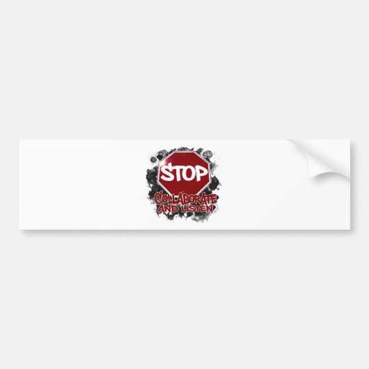 Stop! Werk samen en luister. Bumpersticker (Voorkant)