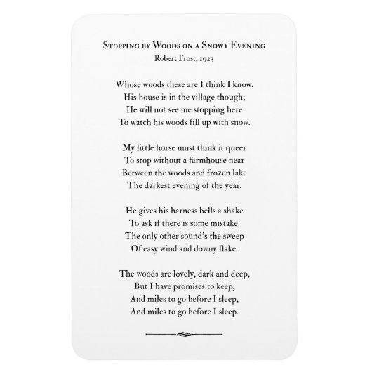 Stoppen bij Bossen op een sneeuwavond, Robert Fros Magneet (Verticaal)