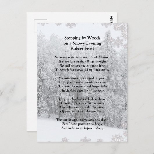 Stoppen door Bossen Snowy Evening Robert Frost Poe Briefkaart (Voorkant / Achterkant)