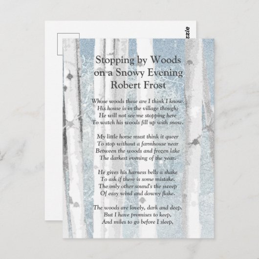Stoppen door Bossen Snowy Evening Robert Frost Poe Briefkaart (Voorkant / Achterkant)
