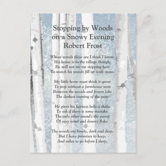 Stoppen door Bossen Snowy Evening Robert Frost Poe Briefkaart (Voorkant)