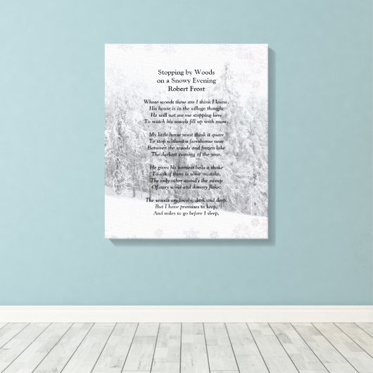 Stoppen door Bossen Snowy Evening Robert Frost Poe Canvas Afdruk (Insitu (Houten vloer))