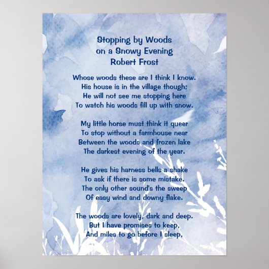Stoppen door Bossen Snowy Evening Robert Frost Poe Poster (Voorkant)