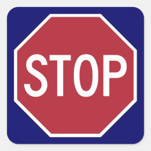 Stopteken op blauw vierkante sticker