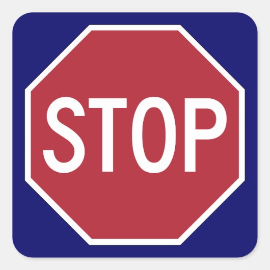 Stopteken op blauw vierkante sticker (Voorkant)