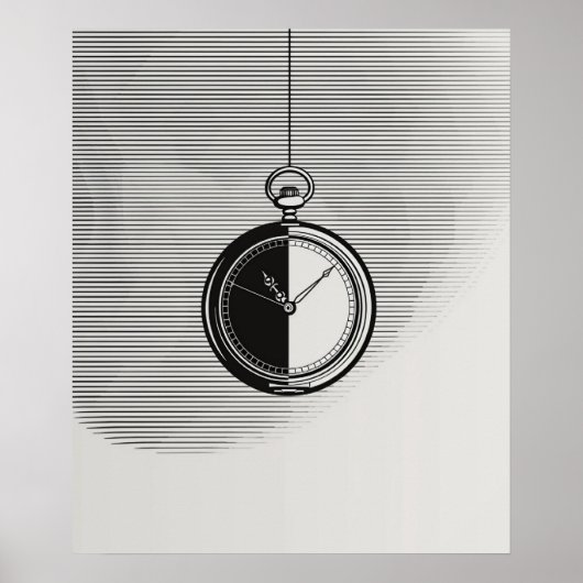 Stopwatch klok moderne minimalistische lijnkunst poster (Voorkant)