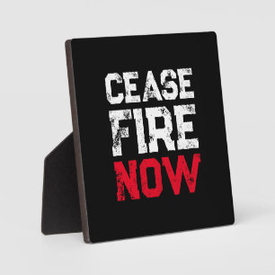 Stopzetting Vuur Nu wit rood zwart grunge typograf Fotoplaat