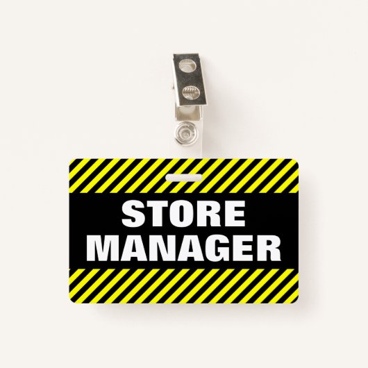 "STORE MANAGER" + zwarte & gele Stripes-badge Badge (Voorkant met clip)