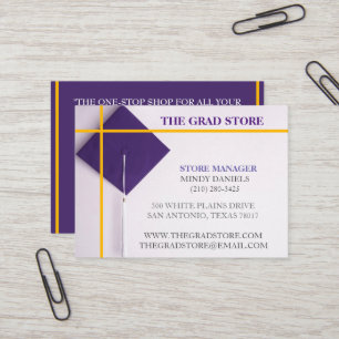 Store Retailer Geel & Paarse Graduation Cap Visitekaartje