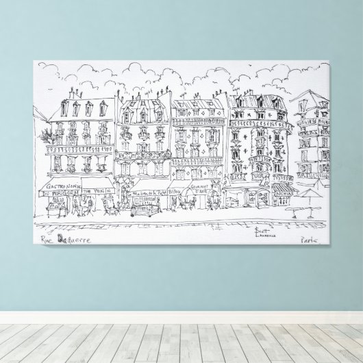 Storefronten langs Rue Daguerre | Parijs, Frankrij Canvas Afdruk (Insitu (Houten vloer))