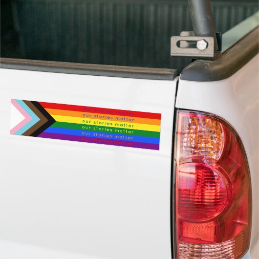 Stories Matter Gay Pride Intersection Rainbow Flag Bumpersticker (Op Truck)