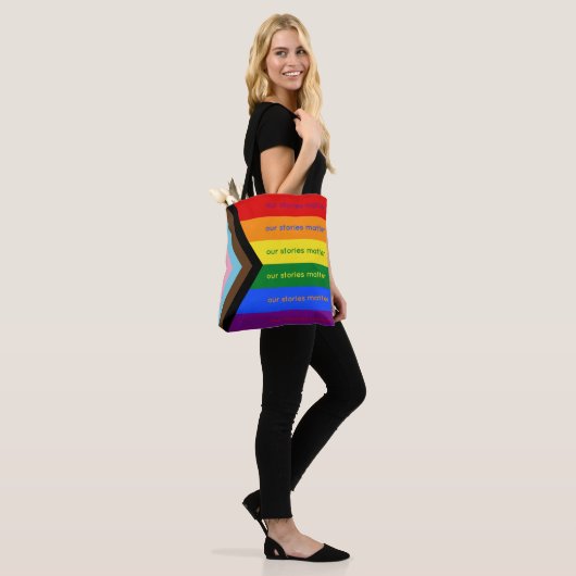 Stories Matter Intersectional Pride Flag Rainbow Tote Bag (Op model)