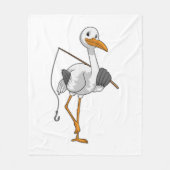 Stork als Fisher met Geviste staaf Fleece Deken (Voorkant)