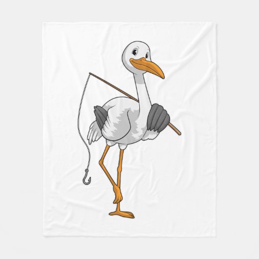 Stork als Fisher met Geviste staaf Fleece Deken (Voorkant)