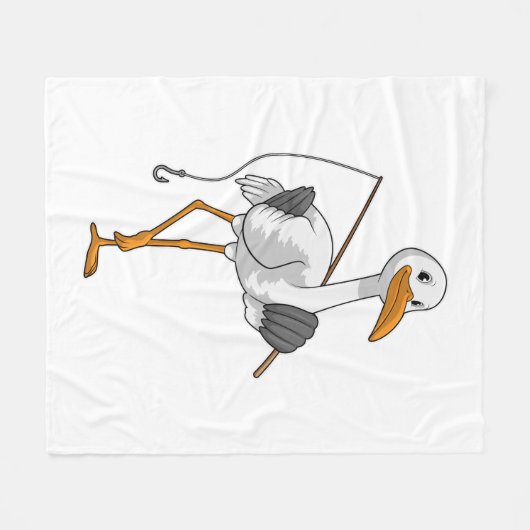 Stork als Fisher met Geviste staaf Fleece Deken (Voorkant (Horizontaal))
