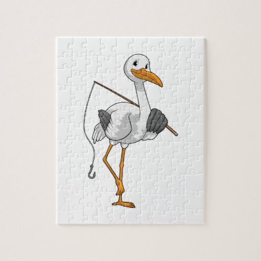 Stork als Fisher met Geviste staaf Legpuzzel (Verticaal)
