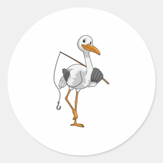 Stork als Fisher met Geviste staaf Ronde Sticker (Voorkant)