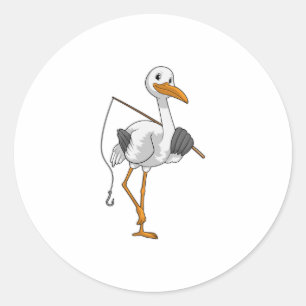 Stork als Fisher met Geviste staaf Ronde Sticker