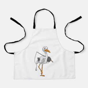 Stork als Fisher met Geviste staaf Schort