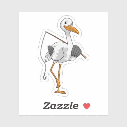 Stork als Fisher met Geviste staaf Sticker (Vel)