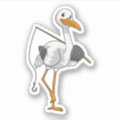 Stork als Fisher met Geviste staaf Sticker (Voorkant)