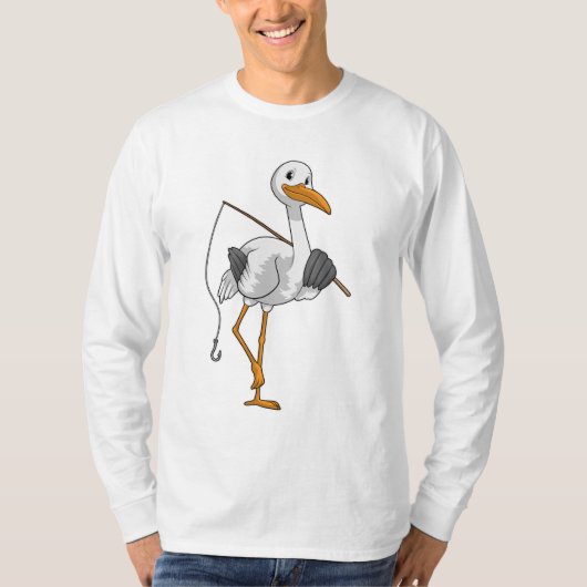 Stork als Fisher met Geviste staaf T-shirt (Voorkant)