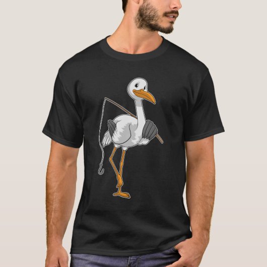 Stork als Fisher met Geviste staaf T-shirt (Voorkant)