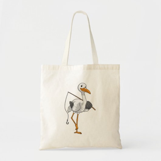 Stork als Fisher met Geviste staaf Tote Bag (Voorkant)