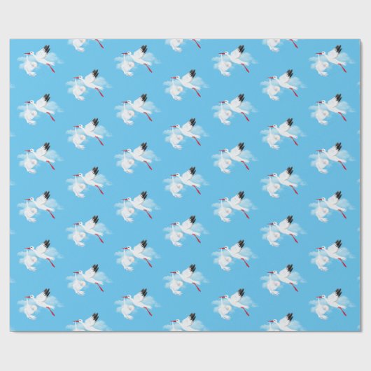 Stork and Baby Boy in Clouds Cadeaupapier (Vlak)