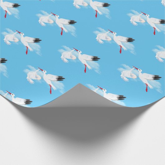 Stork and Baby Boy in Clouds Cadeaupapier (Hoek)