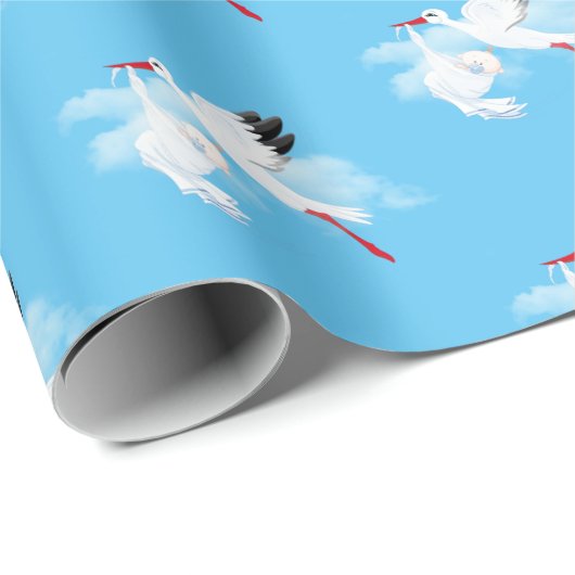 Stork and Baby Boy in Clouds Cadeaupapier (Rol Hoek)